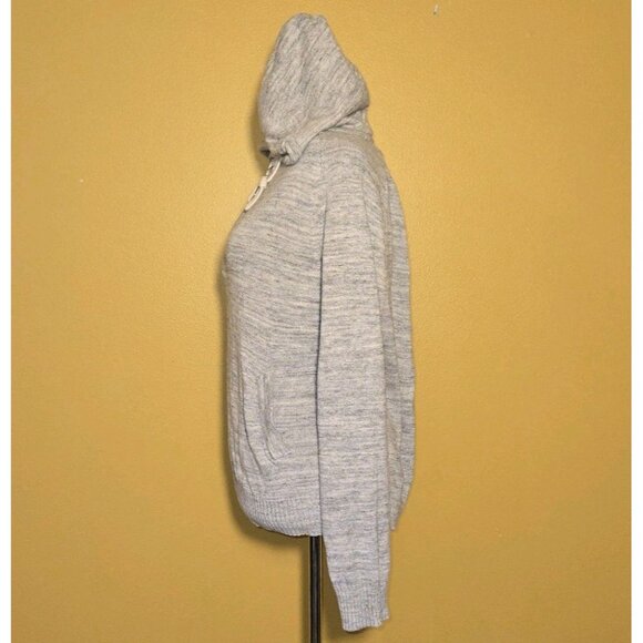 L.O.G.G. by H&M Grey White Denim Color Knit Womens 1/4 Zip Hoodie Kangaroo Large - Picture 2 of 8